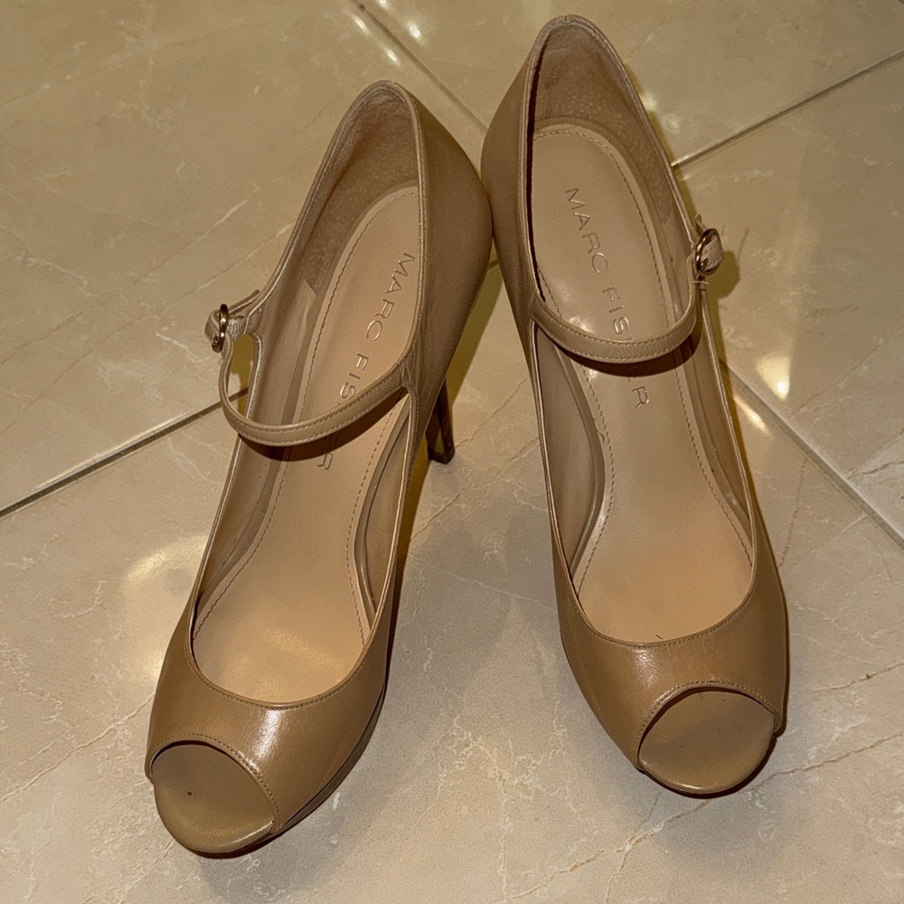 Marc Fisher Tan Peep-Toe Heels